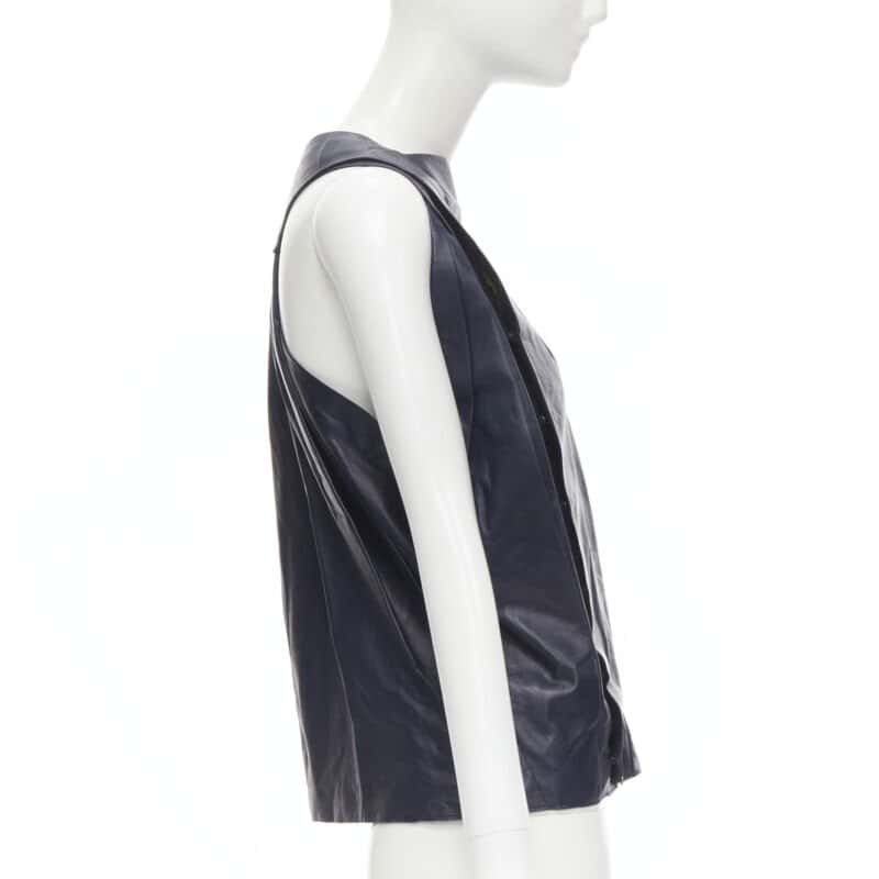 Balenciaga Pleated Leather Top Navy Leather Very good condition - Model View