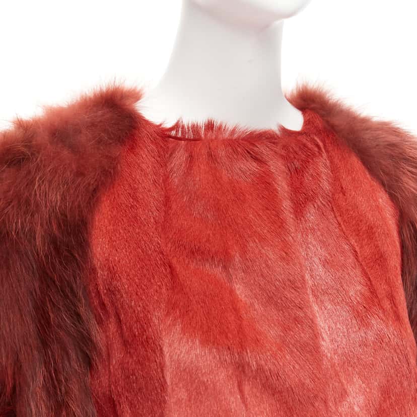 Giambattista Valli Red Patchwork Fur Coat Red Fur Never worn - Back View