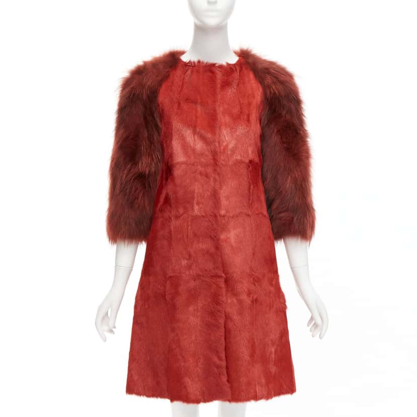 Giambattista Valli Red Patchwork Fur Coat Red Fur Never worn - Inside View