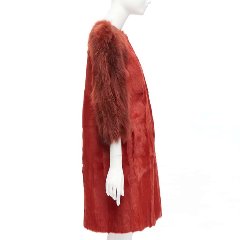 Giambattista Valli Red Patchwork Fur Coat Red Fur Never worn - Box View