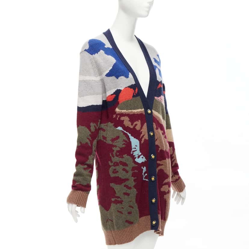Barrie Landscape Intarsia Cardigan MultiColor Cashmere Never worn - Model View