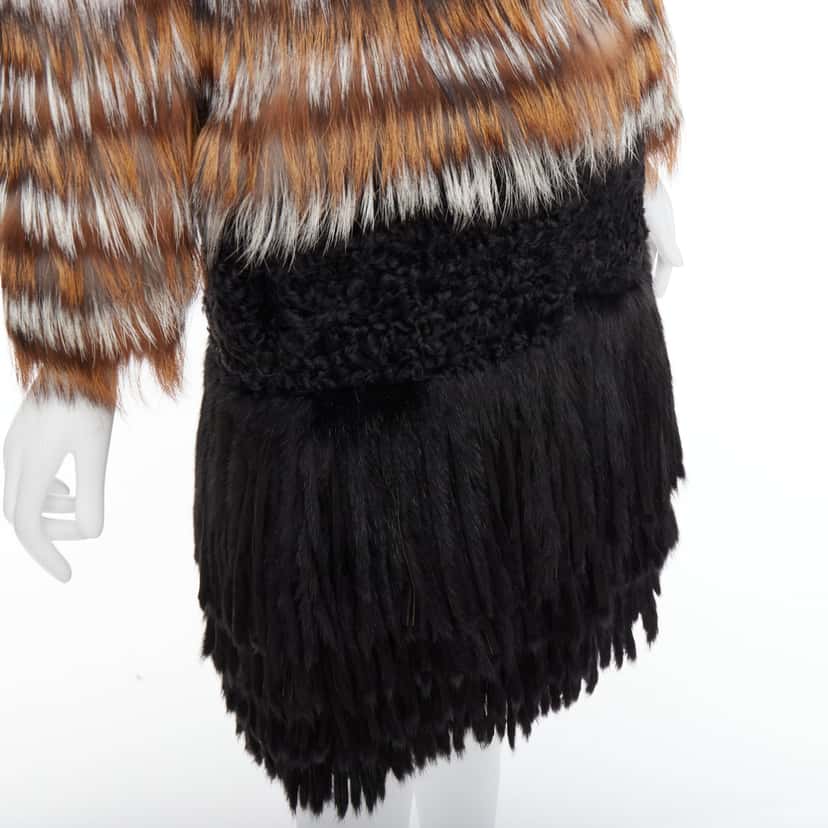 Giambattista Valli Brown Fringe Long Coat Brown Fur Never worn - Back View