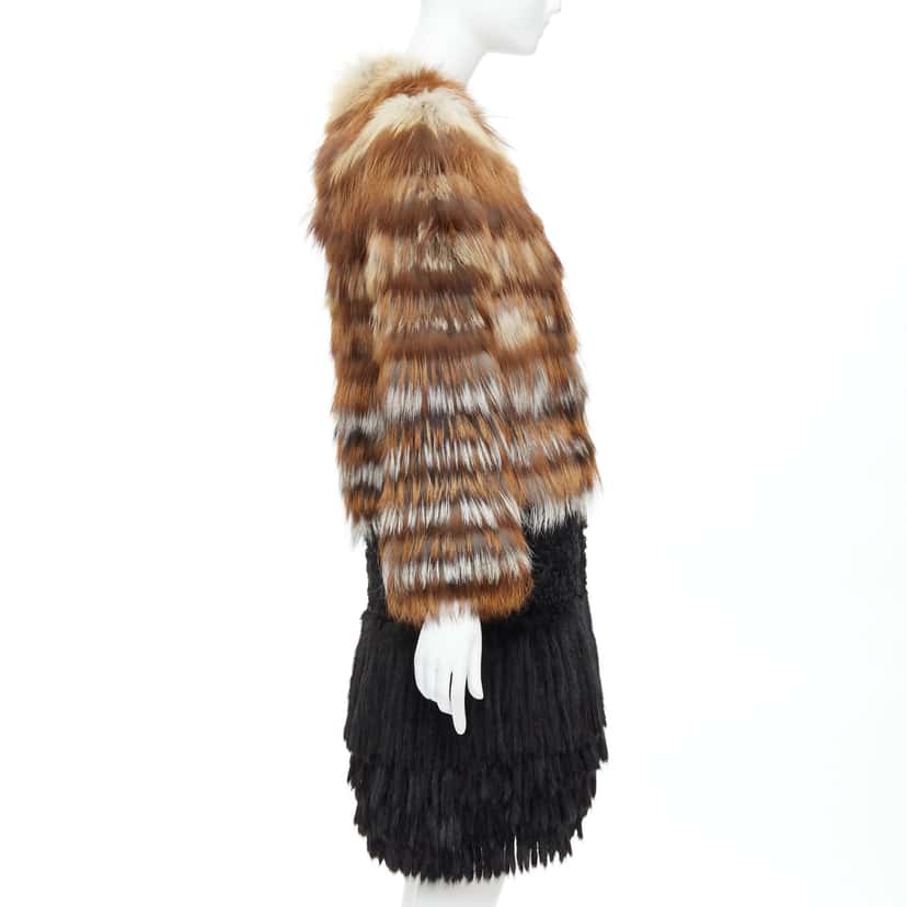Giambattista Valli Brown Fringe Long Coat Brown Fur Never worn - Box View