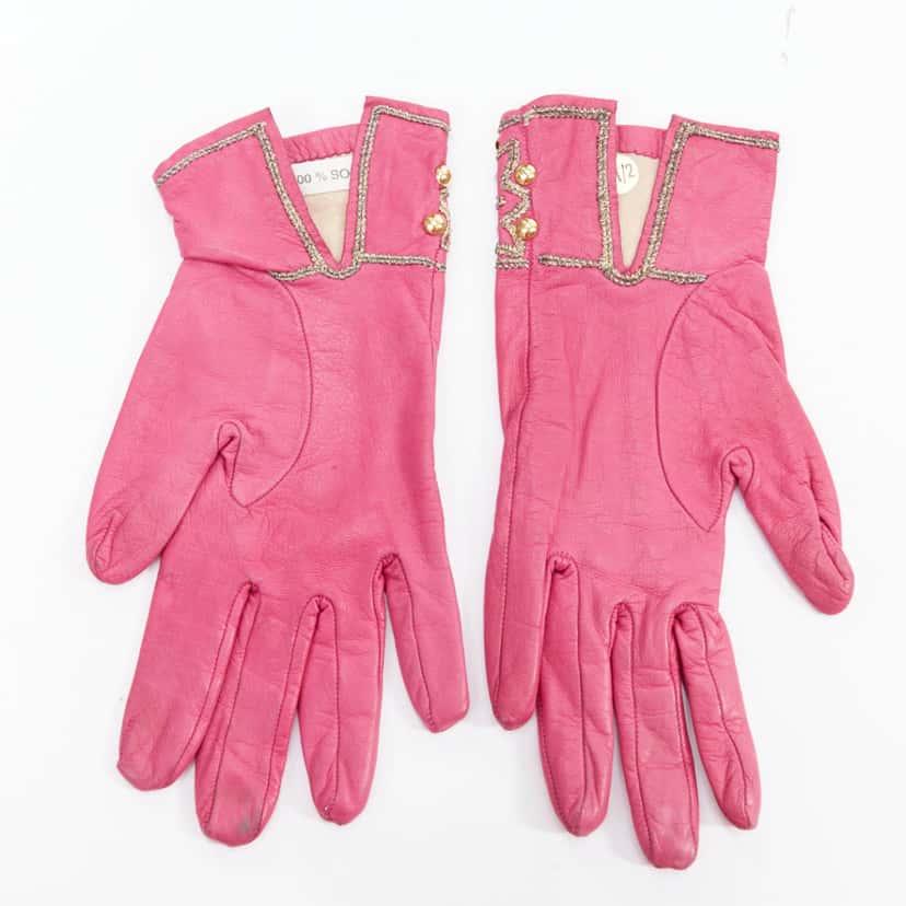 Christian Lacroix Trapeze Stud Gloves Pink Leather Very good condition - Back View