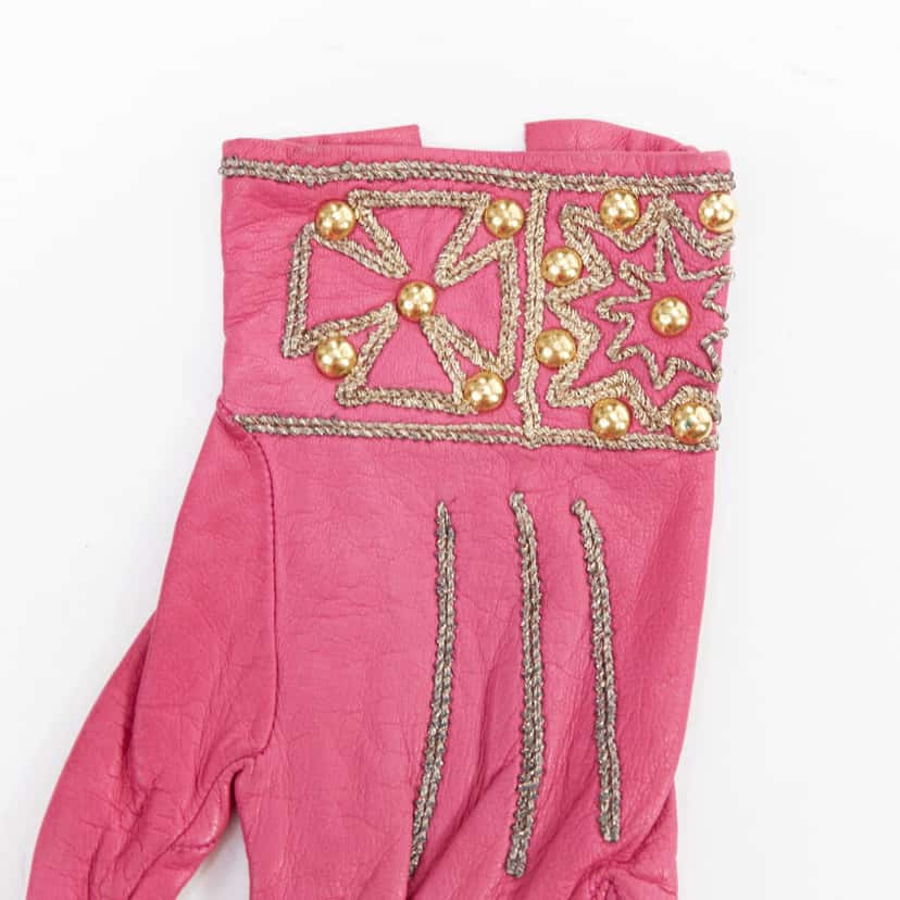 Christian Lacroix Trapeze Stud Gloves Pink Leather Very good condition - Inside View