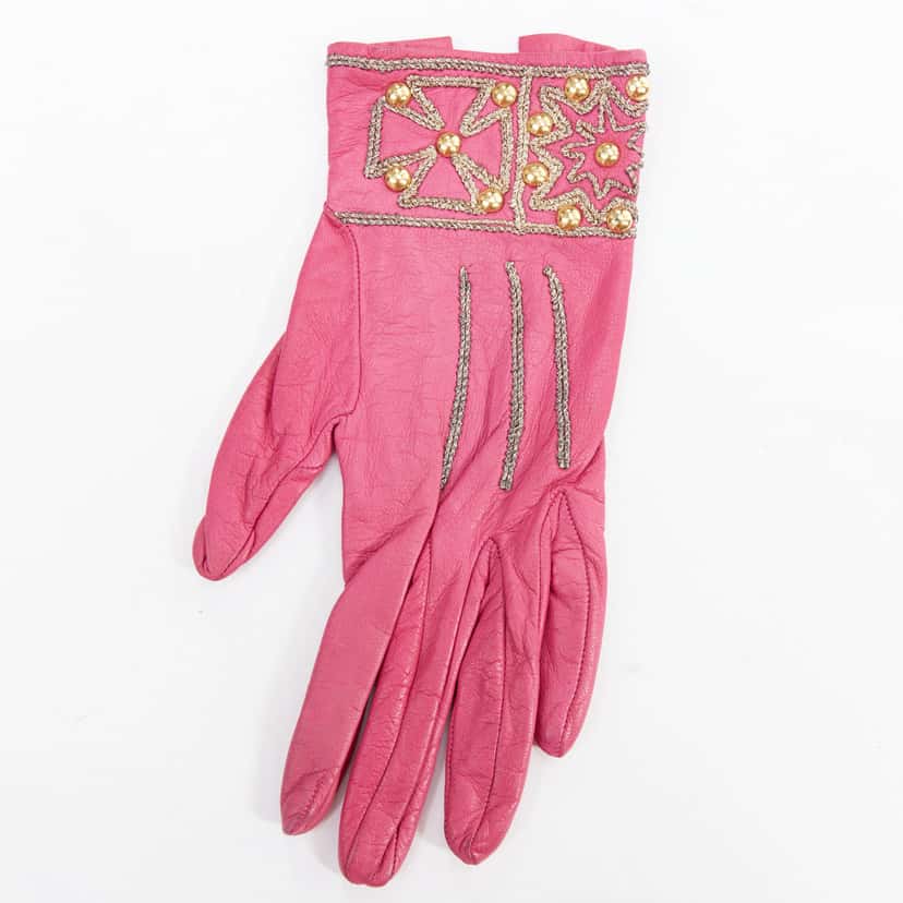 Christian Lacroix Trapeze Stud Gloves Pink Leather Very good condition - Model View