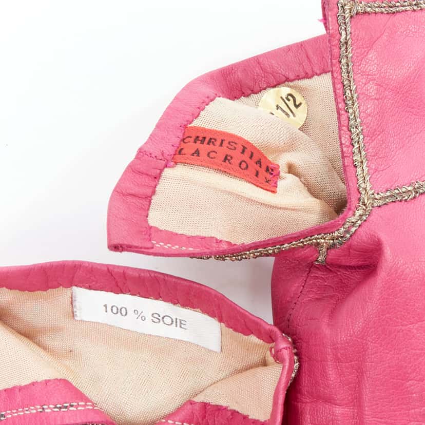 Christian Lacroix Trapeze Stud Gloves Pink Leather Very good condition - Box View