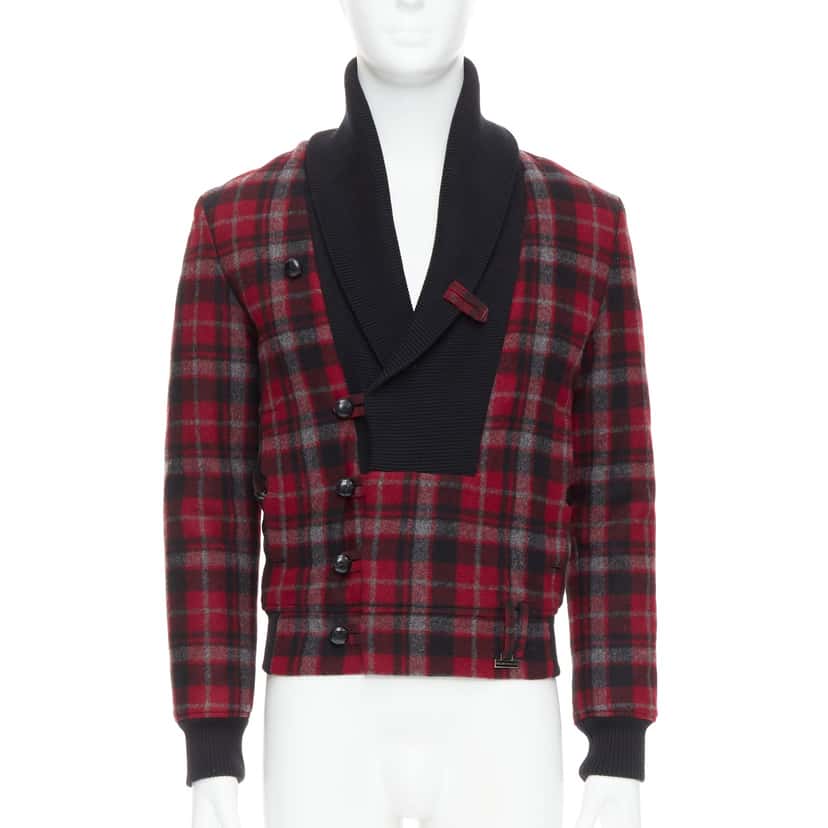 Kris Van Assche Red Wool Check Bomber Red Wool Very good condition - Front View