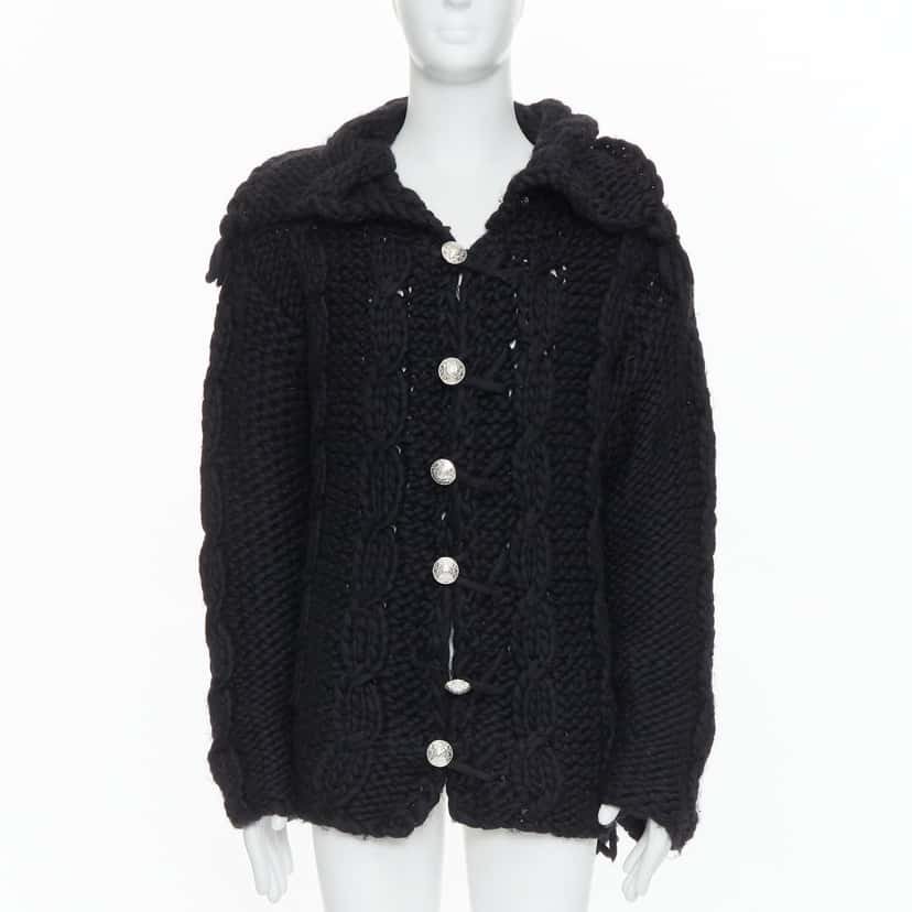 Dolce & Gabbana Chunky Knit Cardigan Black Wool Very good condition - Front View
