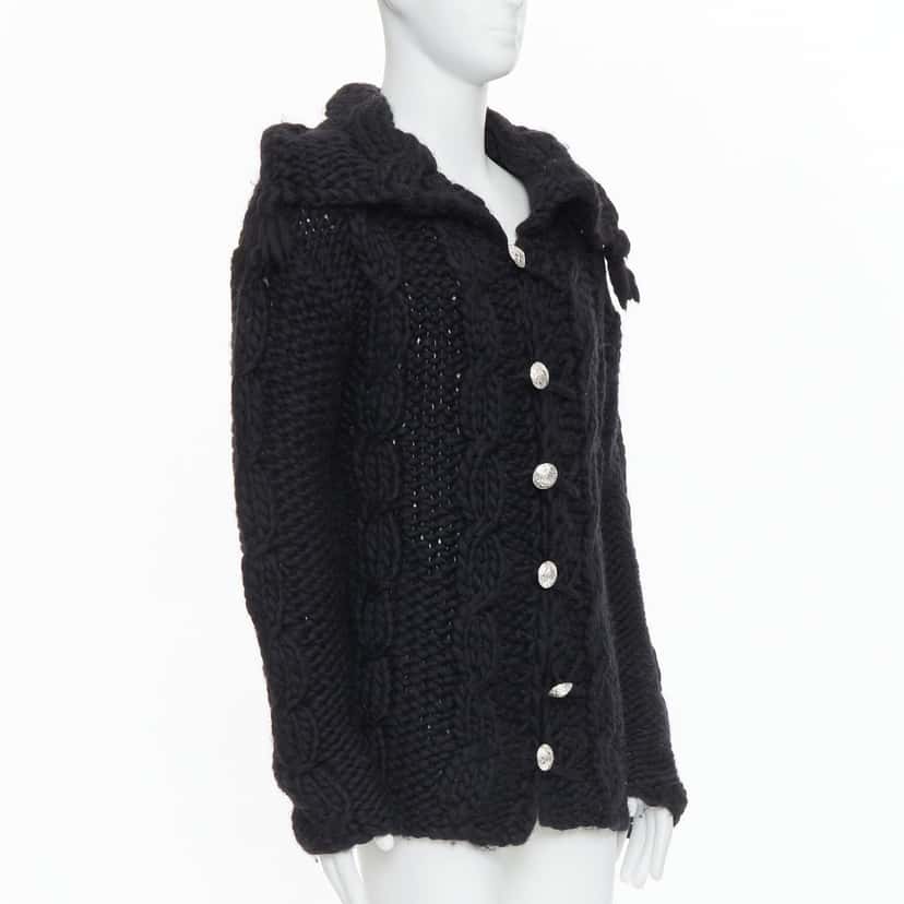 Dolce & Gabbana Chunky Knit Cardigan Black Wool Very good condition - Model View