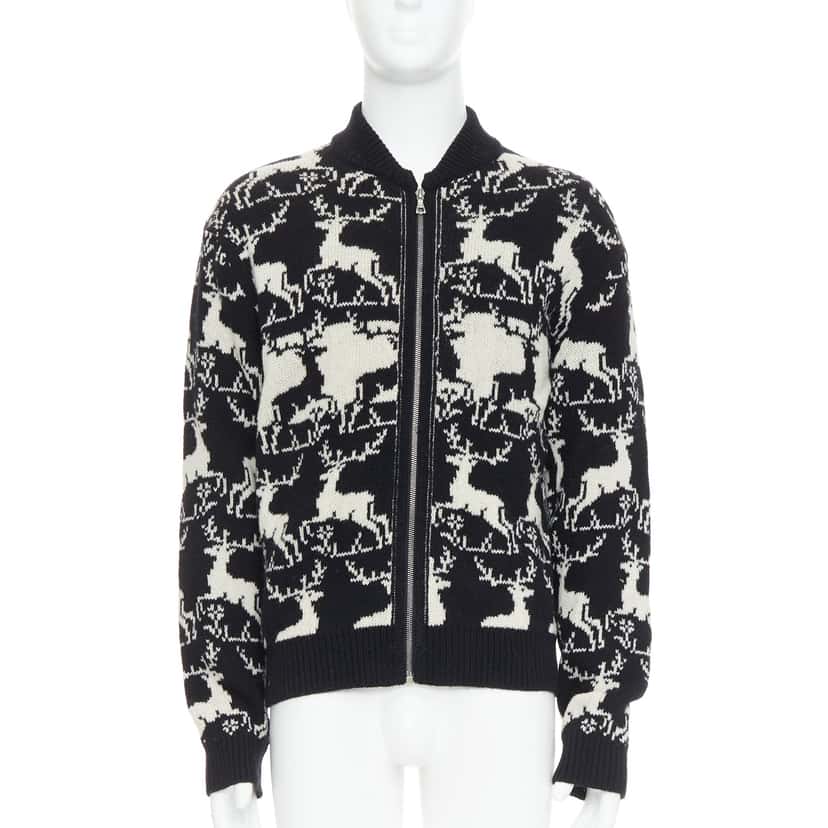 Dries Van Noten Reindeer Intarsia Jacket Black Wool Fair condition - Front View