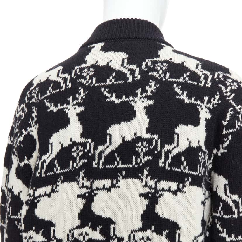 Dries Van Noten Reindeer Intarsia Jacket Black Wool Fair condition - Back View