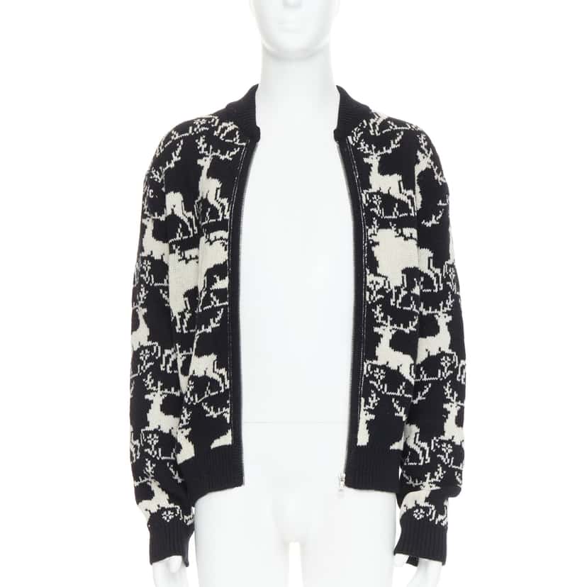 Dries Van Noten Reindeer Intarsia Jacket Black Wool Fair condition - Inside View