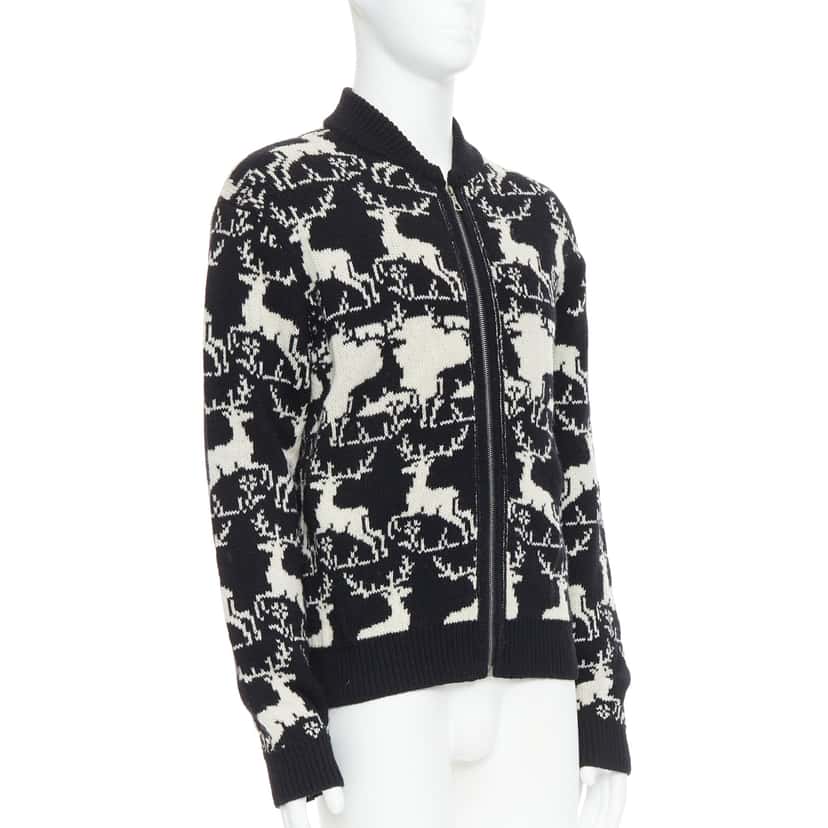 Dries Van Noten Reindeer Intarsia Jacket Black Wool Fair condition - Model View