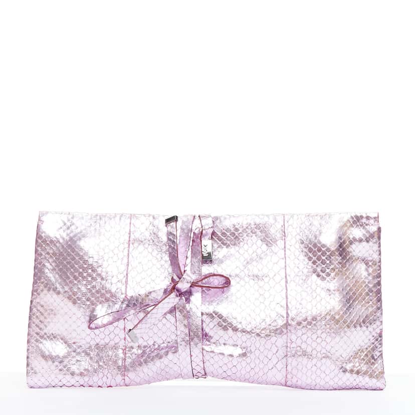 Yves Saint Laurent Purple Wraparound Clutch Pink Leather Fair condition - Front View