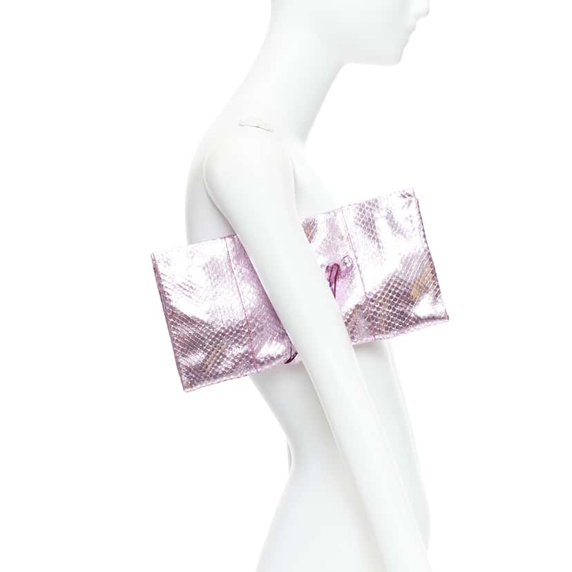 Yves Saint Laurent Purple Wraparound Clutch Pink Leather Fair condition - Back View