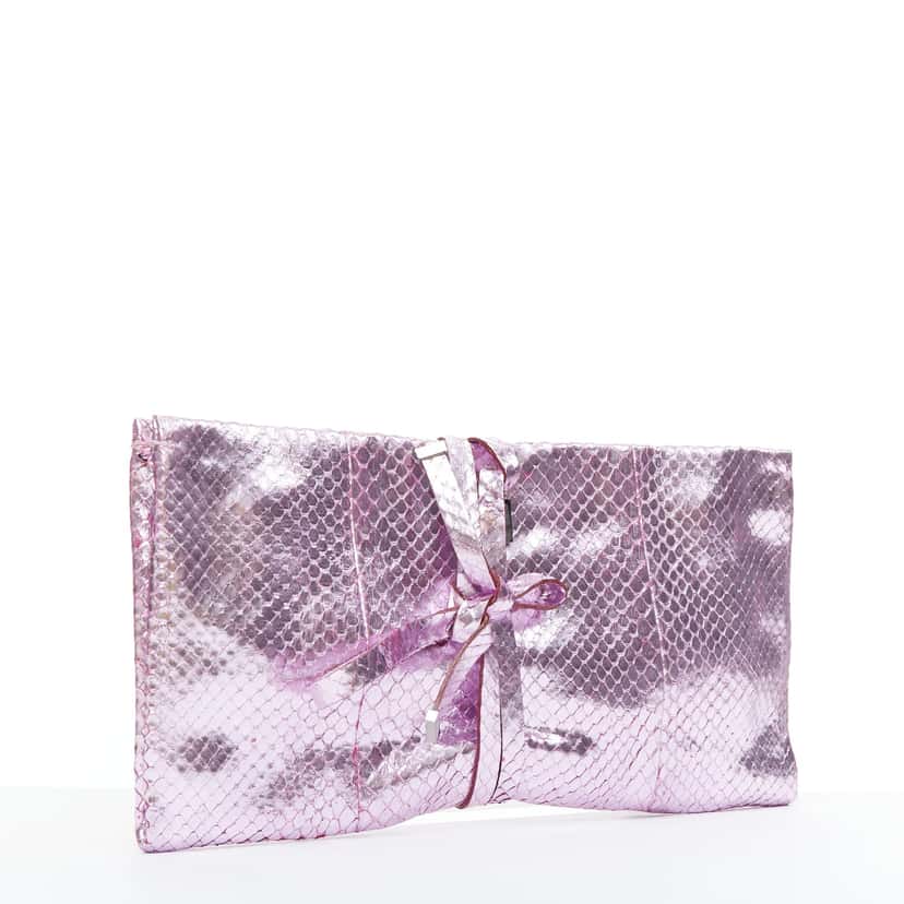 Yves Saint Laurent Purple Wraparound Clutch Pink Leather Fair condition - Inside View