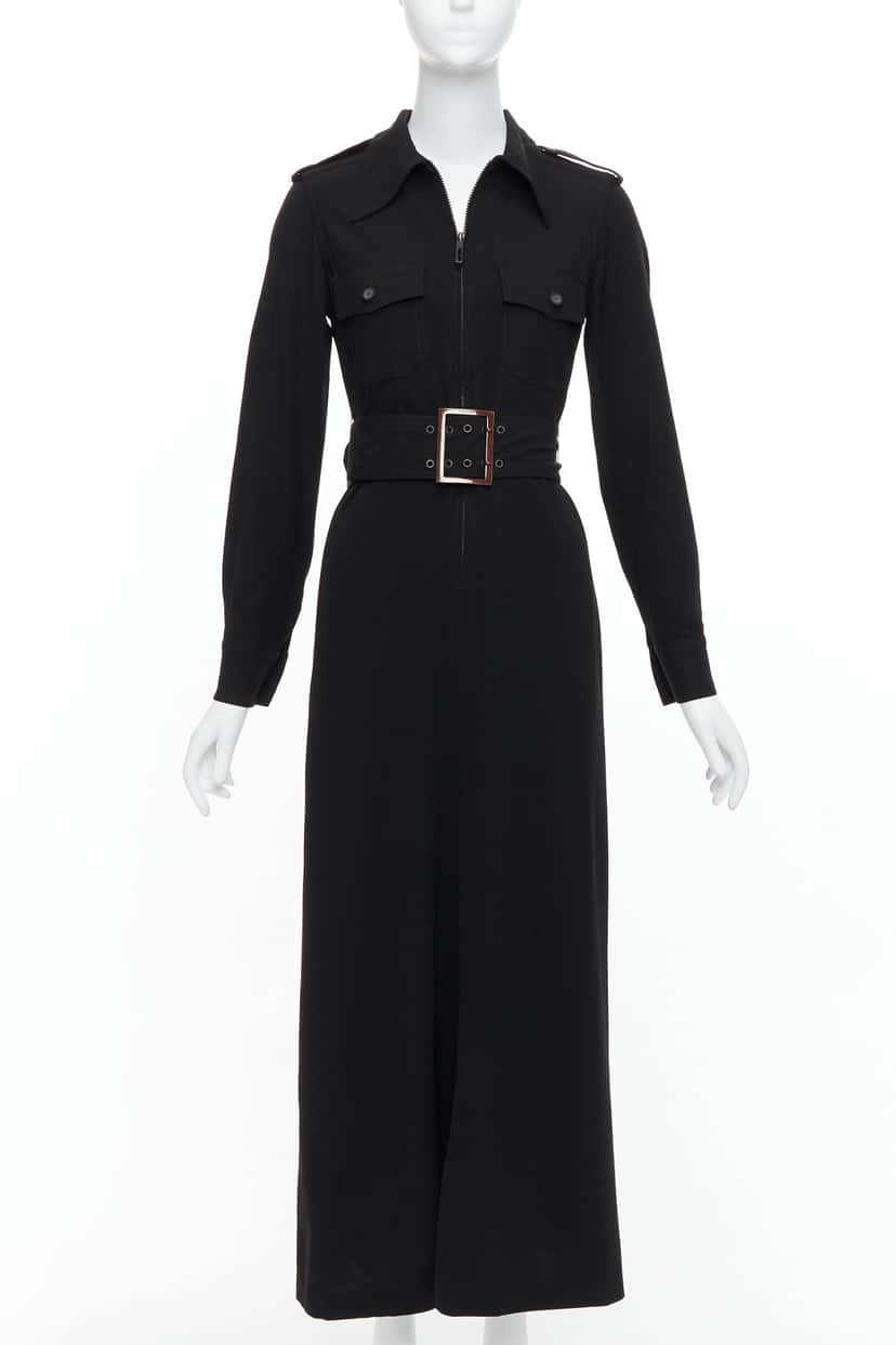 Gucci Military Safari Dress Black Wool Fair condition - Front View