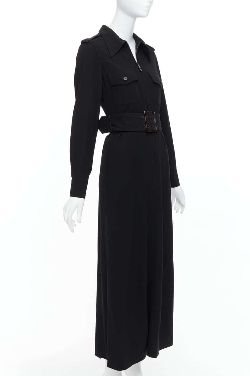 Gucci Military Safari Dress Black Wool Fair condition - Inside View