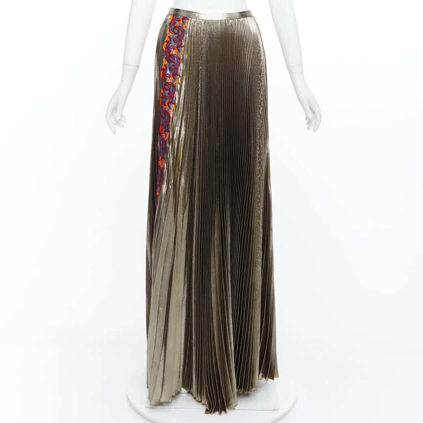 Versace Baroque Pleat Skirt Gold Silk Never worn, with tag - Front View