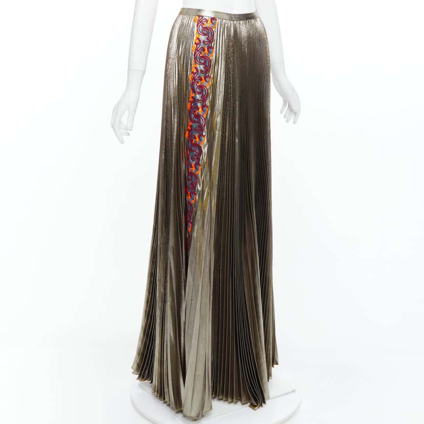 Versace Baroque Pleat Skirt Gold Silk Never worn, with tag - Inside View