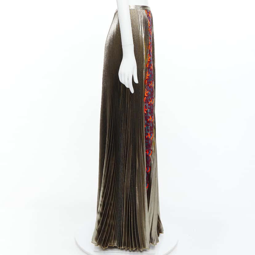 Versace Baroque Pleat Skirt Gold Silk Never worn, with tag - Model View