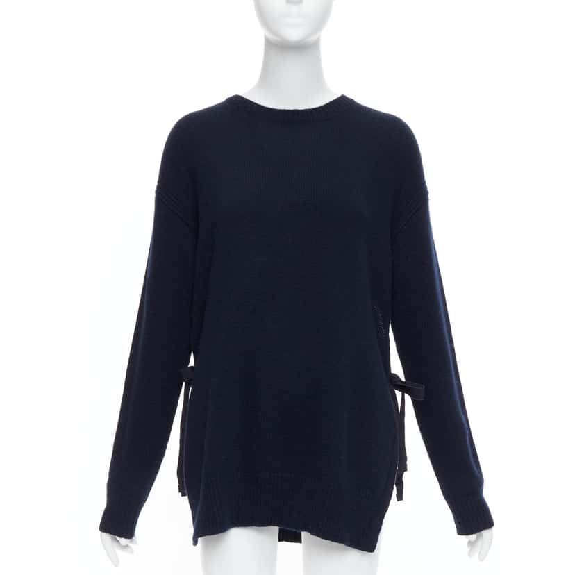 Prada Ribbon Tie Sweater Navy Fair condition - Front View