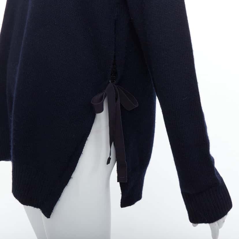 Prada Ribbon Tie Sweater Navy Fair condition - Back View