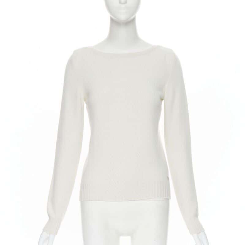 Hermès Ribbed Panel Sweater Beige Cashmere Never worn - Front View