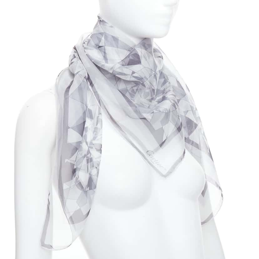 Cartier Diamond Cuts Scarf Grey Silk Never worn - Inside View