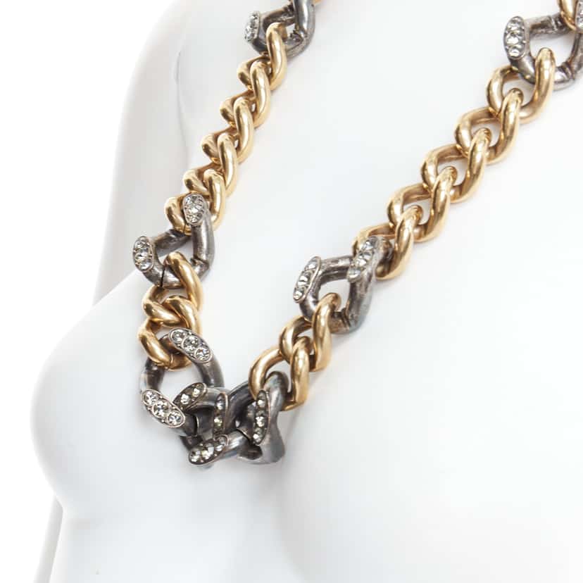 Lanvin Crystal Curb Necklace Gold Metal Very good condition - Back View