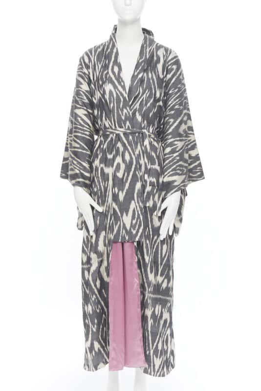 Oscar De La Renta Brown Leopard Silk Kimono Brown Silk Very good condition - Front View