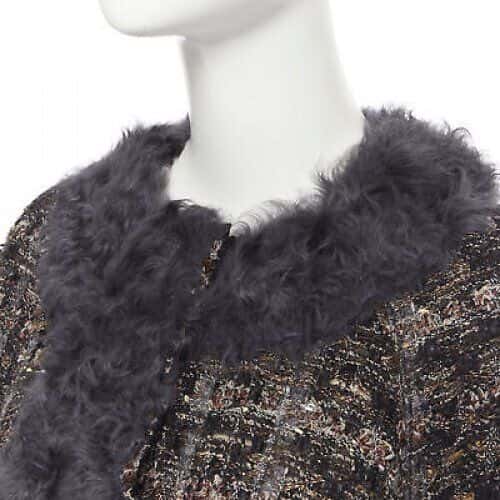 Dolce & Gabbana Tweed Shearling Poncho Brown Wool Never worn - Back View