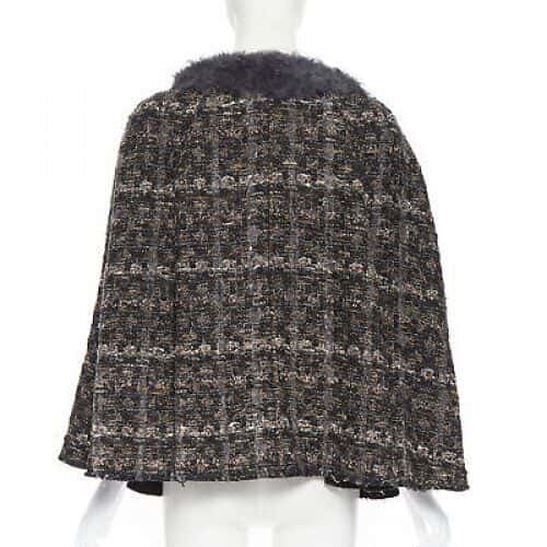 Dolce & Gabbana Tweed Shearling Poncho Brown Wool Never worn - Box View