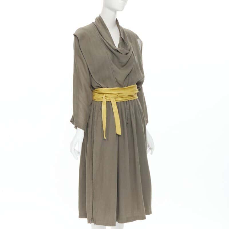 Issey Miyake Obi Belt Dress Beige Linen Never worn - Inside View