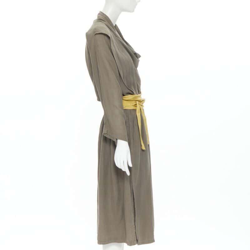 Issey Miyake Obi Belt Dress Beige Linen Never worn - Model View