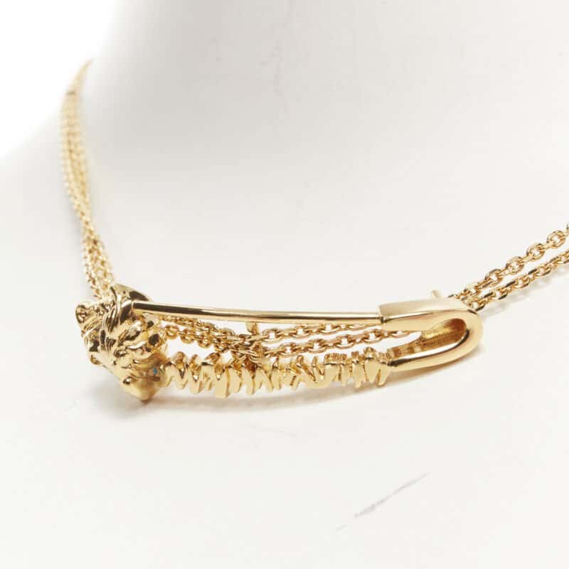 Versace Safety Pin Necklace Gold Never worn - Back View