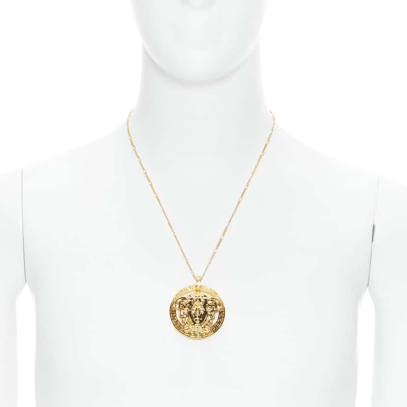 Versace Medusa Coin Necklace Gold Metal Never worn, with tag - Front View