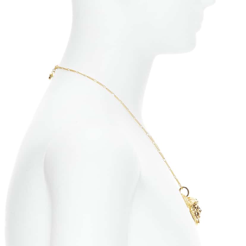 Versace Medusa Coin Necklace Gold Metal Never worn, with tag - Model View