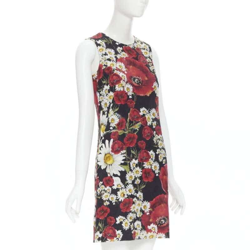 Dolce & Gabbana Poppy Daisy Dress Black Cotton Never worn - Back View