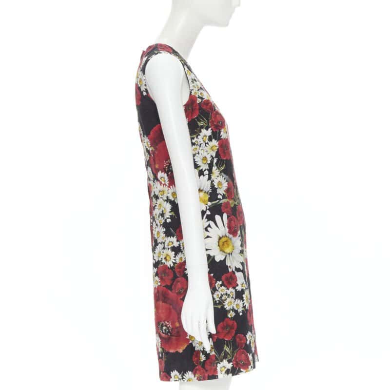 Dolce & Gabbana Poppy Daisy Dress Black Cotton Never worn - Inside View