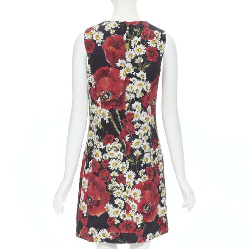 Dolce & Gabbana Poppy Daisy Dress Black Cotton Never worn - Model View