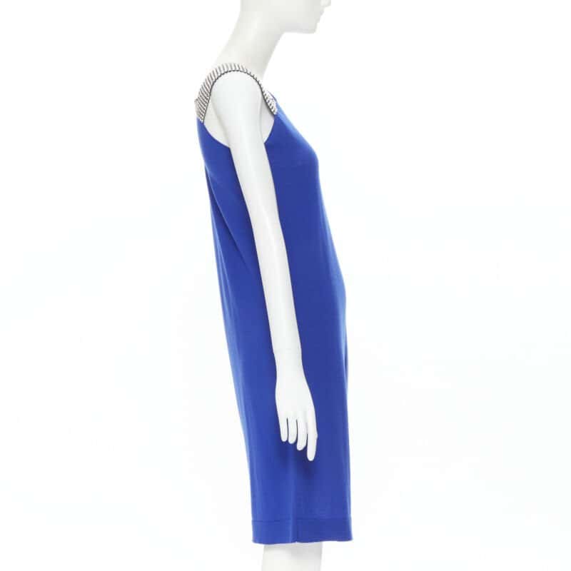 Balmain Crystal Strap Dress Blue Wool Never worn - Model View
