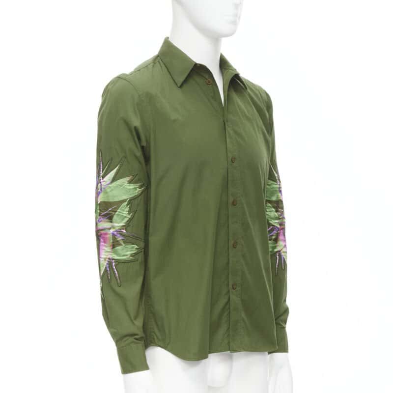 Givenchy Birds Patch Shirt Green Cotton Never worn - Inside View