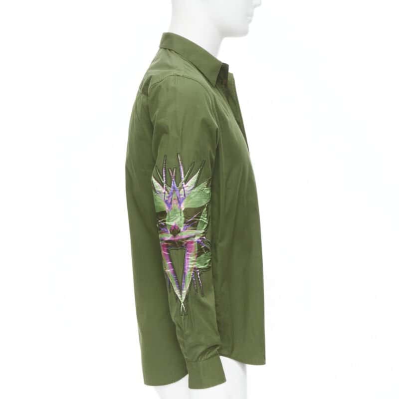 Givenchy Birds Patch Shirt Green Cotton Never worn - Model View