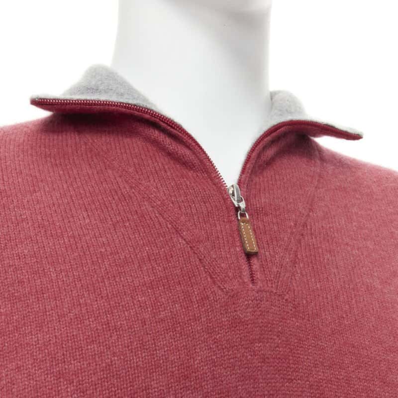 Brunello Cucinelli Half Zip Pullover Red Cashmere Never worn - Back View