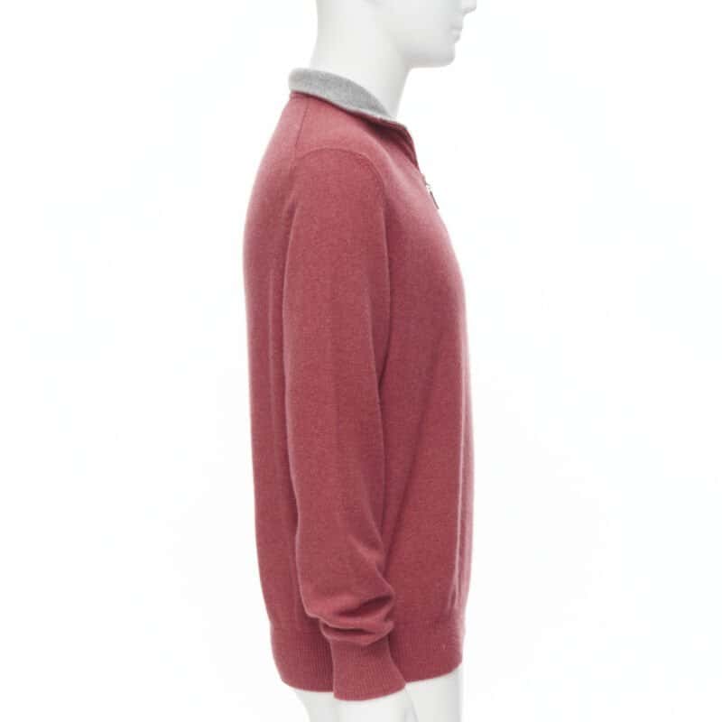 Brunello Cucinelli Half Zip Pullover Red Cashmere Never worn - Model View