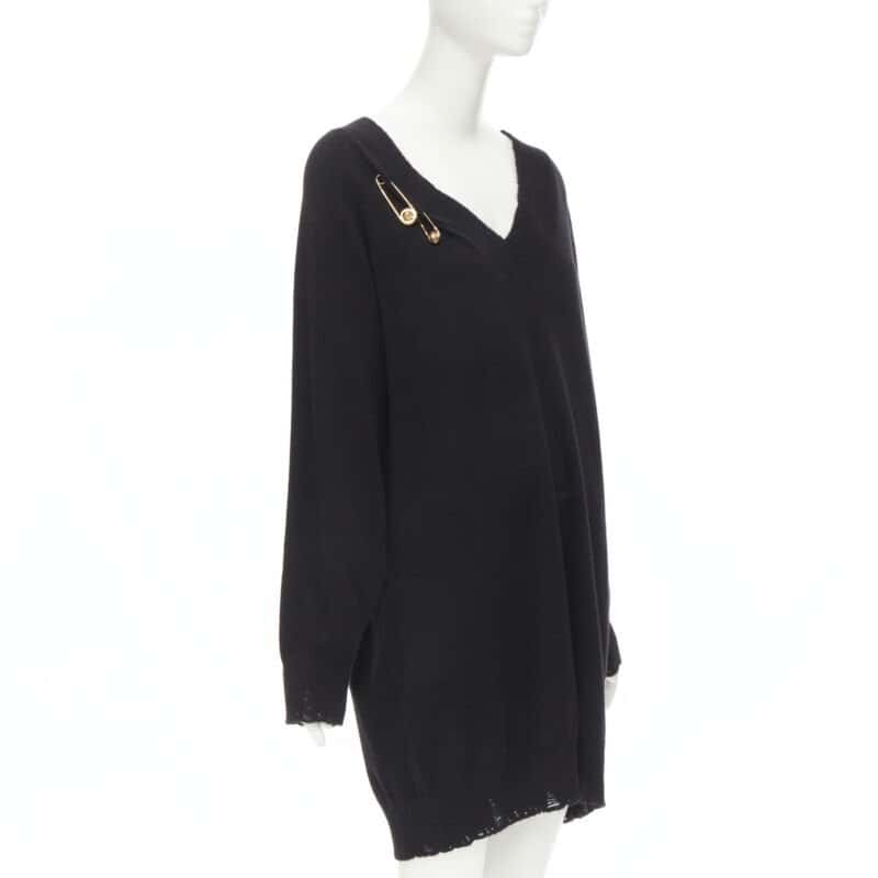 Versace Medusa Distressed Dress Black Cashmere Never worn, with tag - Front View