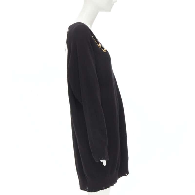 Versace Medusa Distressed Dress Black Cashmere Never worn, with tag - Model View