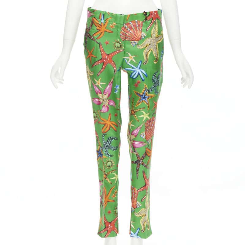 Versace Starfish Print Pants Green Viscose Never worn, with tag - Front View